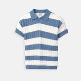 Old Money White Stripe Color Block Short Sleeve Polo T-Shirt