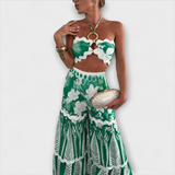 Zella – Cassie Ric Rac Trim Halter‑Ring Top & High‑Waisted Wide‑Leg Trousers Set