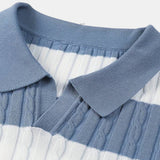 Old Money White Stripe Color Block Short Sleeve Polo T-Shirt