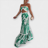 Zella – Cassie Ric Rac Trim Halter‑Ring Top & High‑Waisted Wide‑Leg Trousers Set