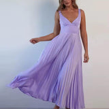 Clara - Pleated V-Neck Maxi Dress