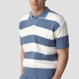 Old Money White Stripe Color Block Short Sleeve Polo T-Shirt