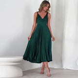 Clara - Pleated V-Neck Maxi Dress