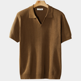 OPEN COLLAR RIBBED POLO