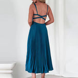Clara - Pleated V-Neck Maxi Dress